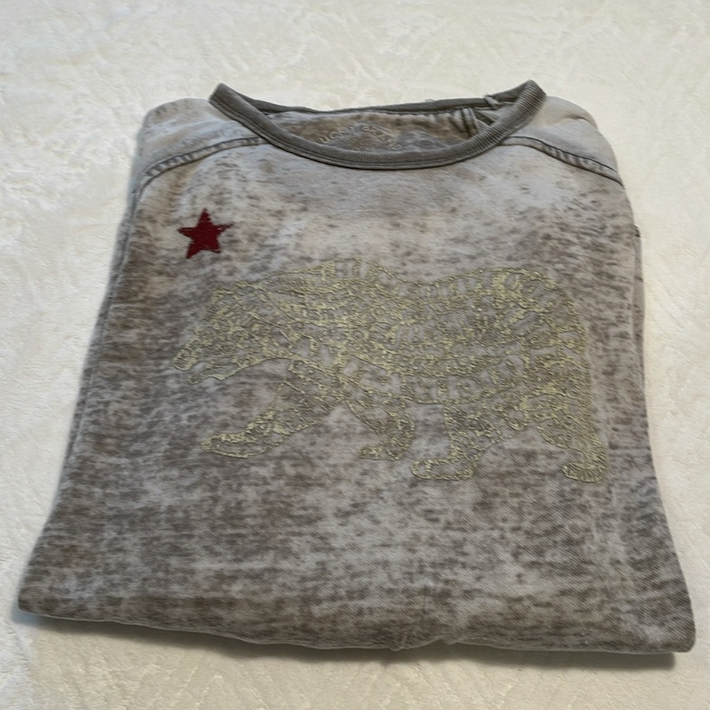 Lucky Brand Faded Olive California Bear Burnout Sweatshirt Size: L
